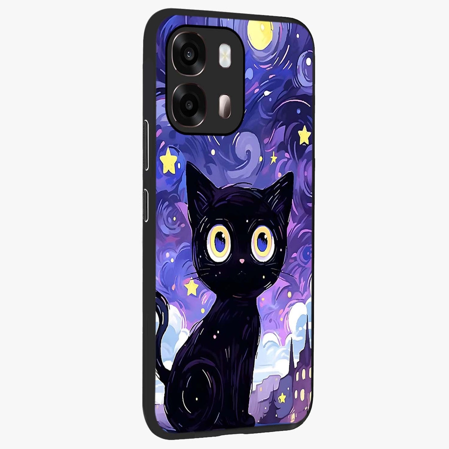 Abstract Cat Art Glass Case upright view showcasing creative feline illustration and aesthetic artistic style.