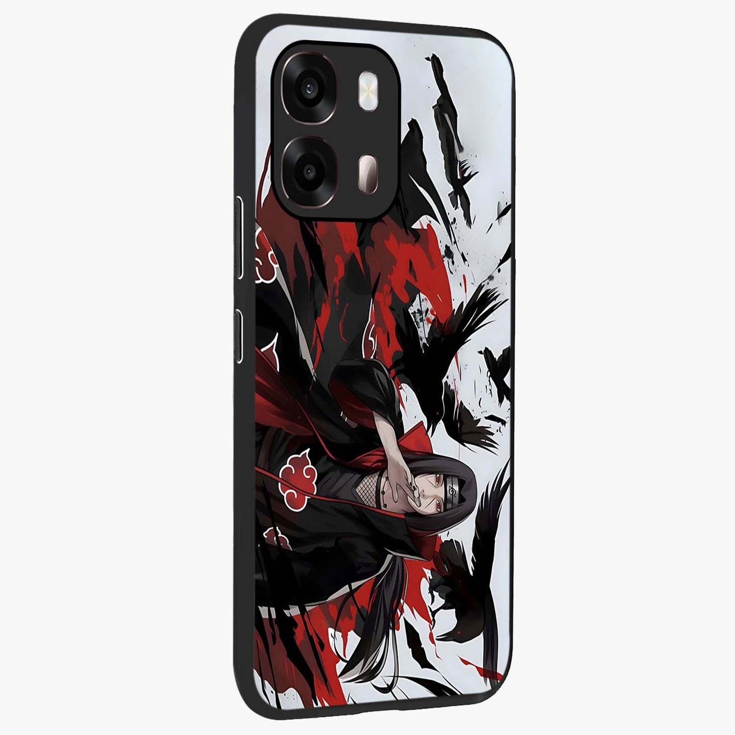 Crimson Crow Illusion Glass Case upright view showcasing striking crow illusion artwork with intense crimson theme.