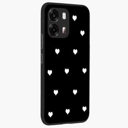 Cute And Simple White Hearts Glass Case upright view showcasing simple white hearts artwork with soft minimal theme.