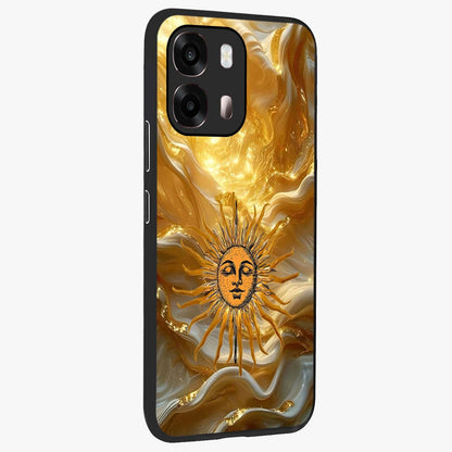 Eternal Golden Glow Glass Case upright view showcasing luminous golden artwork with luxurious visual theme.