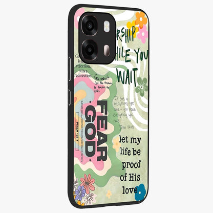 Faith Over Fear Glass Case upright view showcasing bold typography artwork with uplifting motivational theme.