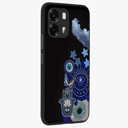 Galactic Charm Cluster Glass Case upright view showcasing glowing cosmic charm artwork with magical celestial style.