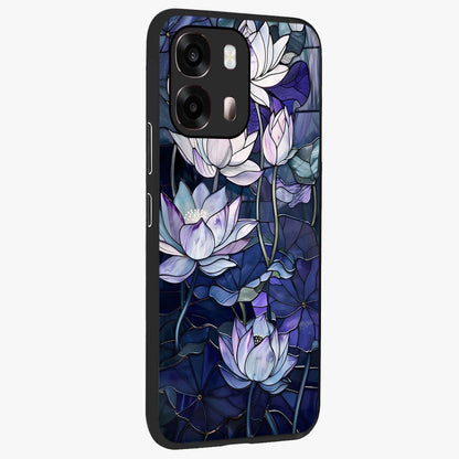 Gloss Petal Rush Glass Case upright view showcasing dynamic floral petal artwork with modern botanical theme.