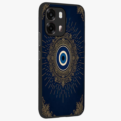 Golden Celestial Charm Glass Case upright view showcasing radiant celestial artwork with elegant golden theme.