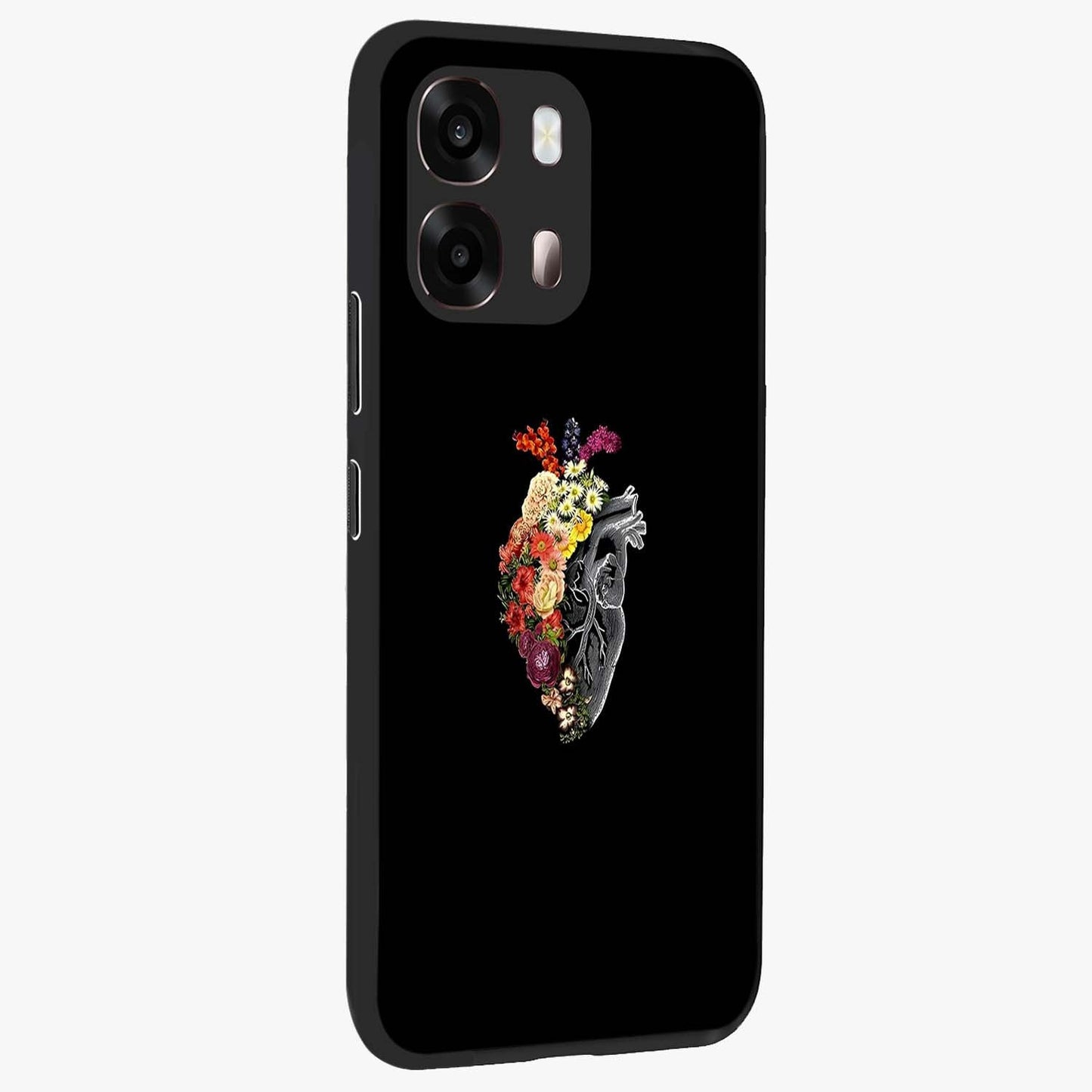 Heart With Flowers Glass Case upright view showcasing decorative heart and floral artwork with sweet romantic theme.