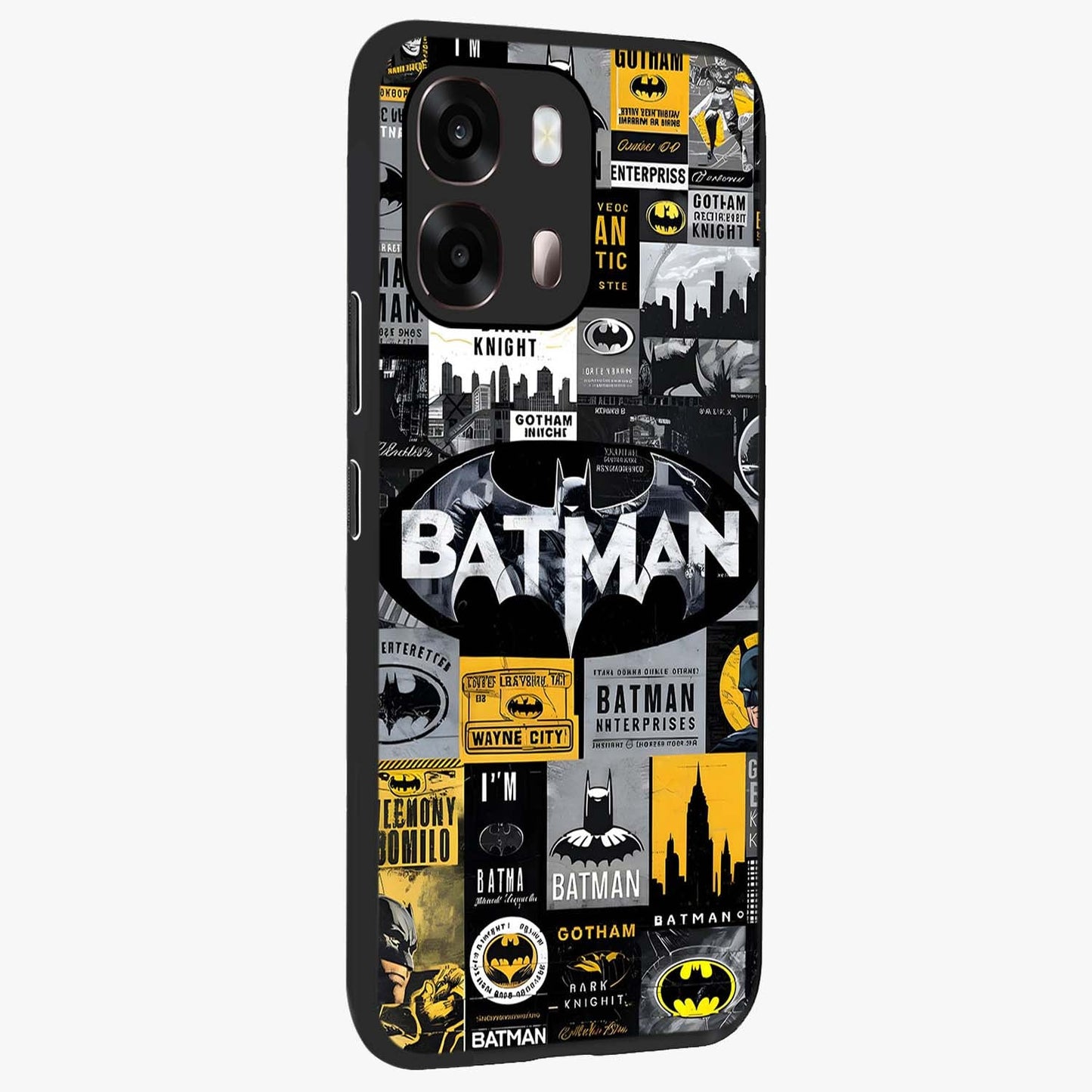 Knight Gotham Rise Glass Case upright view showcasing bold vigilante themed artwork with gothic city vibe.