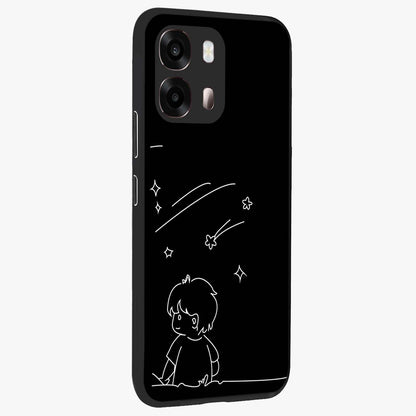 Line Art Boy With Shooting Stars Glass Case upright view showcasing artistic shooting star illustration with minimal style.