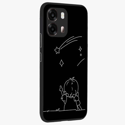 Line Art Girl With Shooting Stars Glass Case upright view showcasing delicate shooting stars artwork with minimal artistic theme.