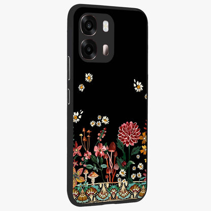 Midnight Bloom Pattern Glass Case upright view showcasing decorative floral artwork with deep night themed palette.