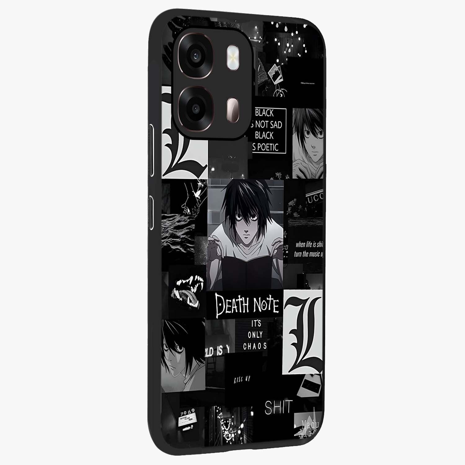 Midnight Chaos Mind Glass Case upright view showcasing expressive abstract artwork with bold dark theme.