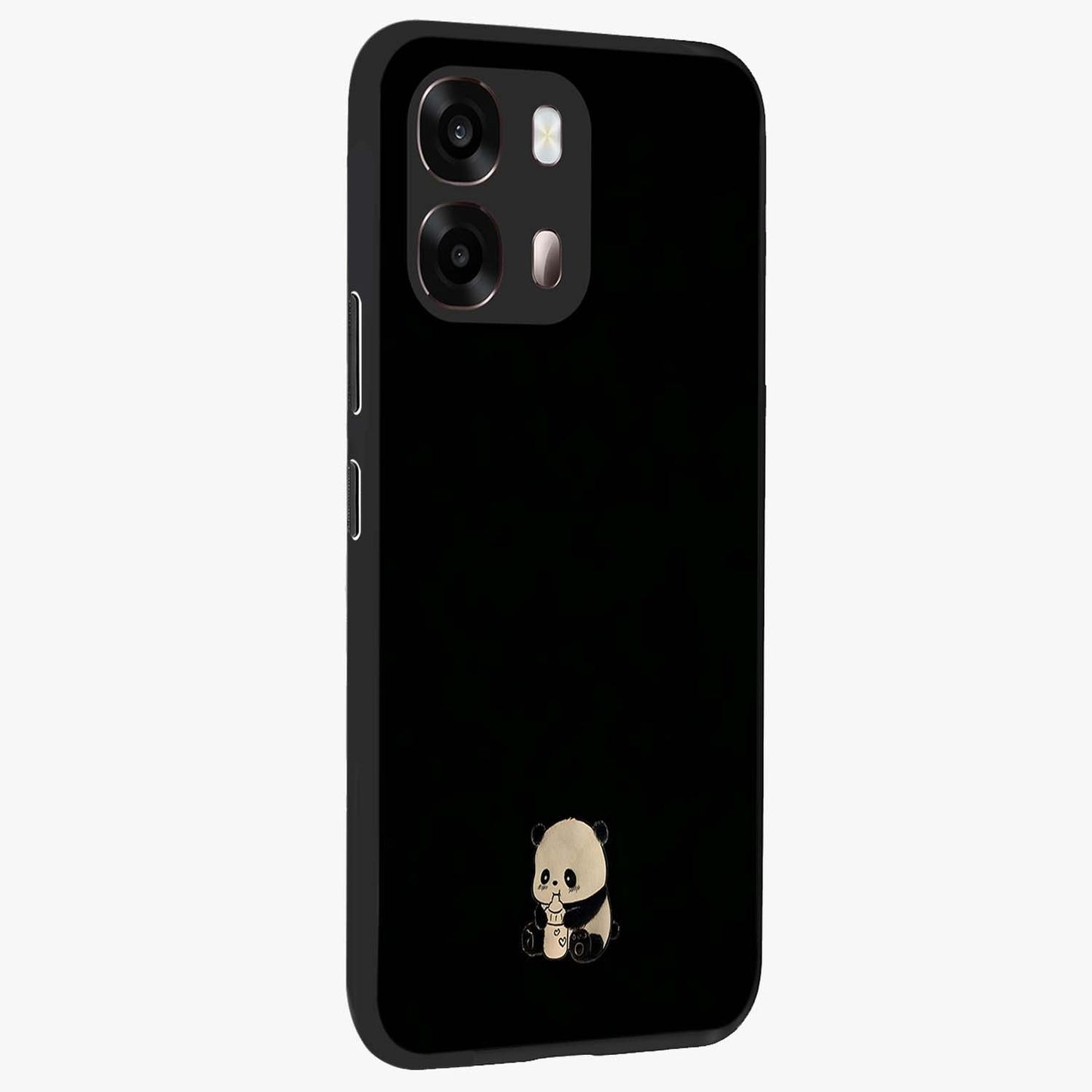 Midnight Panda Love Glass Case upright view showcasing charming panda artwork with playful romantic theme.