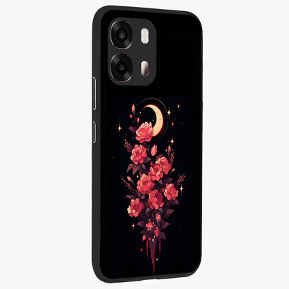 Moonlit Floral Elegance Glass Case upright view showcasing delicate floral artwork with refined night inspired theme.