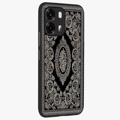 Noir Bloom Elegance Glass Case upright view showcasing graceful floral artwork with luxurious dark theme.