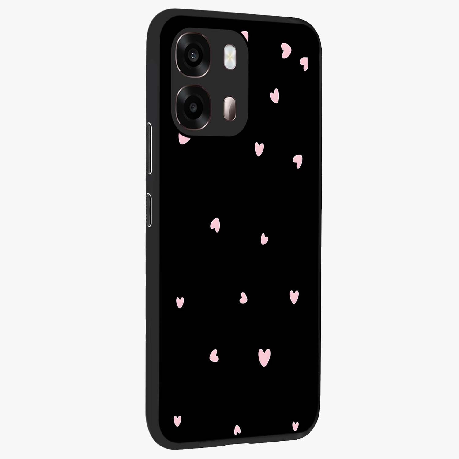 Pink Love Drops Glass Case upright view showcasing charming heart drop artwork with romantic playful theme.
