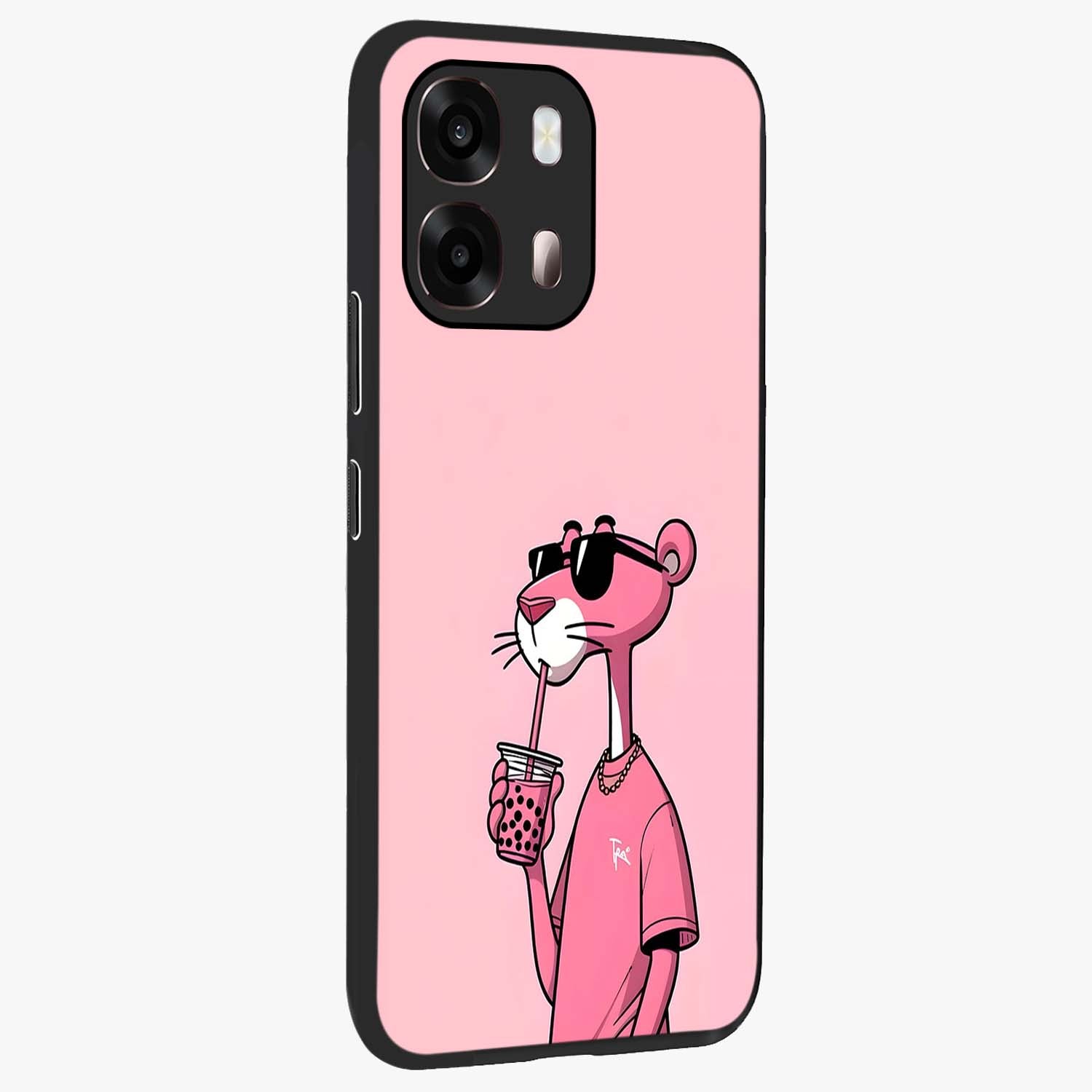 Pink Panther Glass Case upright view showcasing fun animated artwork with stylish retro cartoon theme.