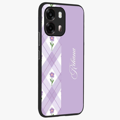 Purple Diamond Floral Glass Case upright view showcasing vibrant floral artwork with stylish geometric theme.