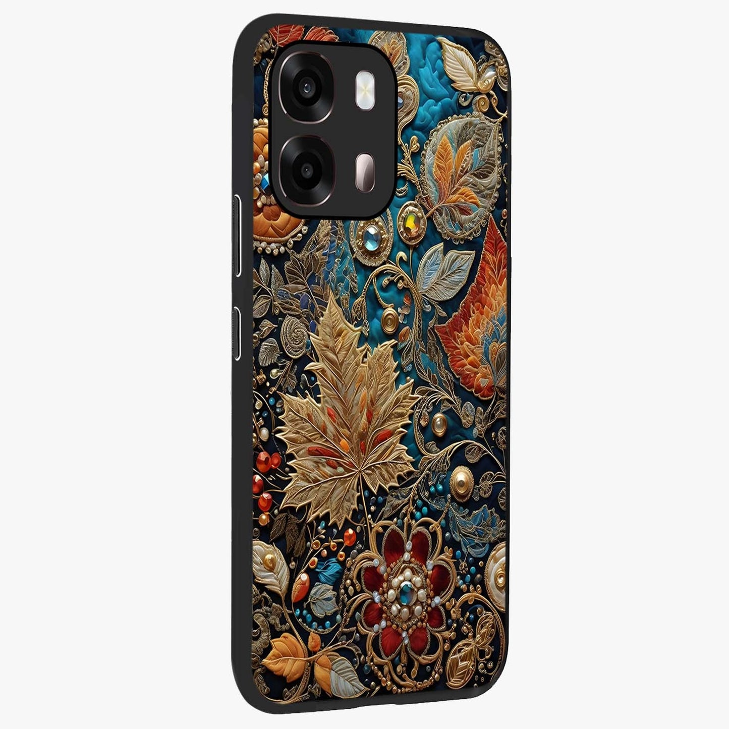 Royal Jewel Garden Glass Case upright view showcasing rich floral artwork with luxurious garden theme.