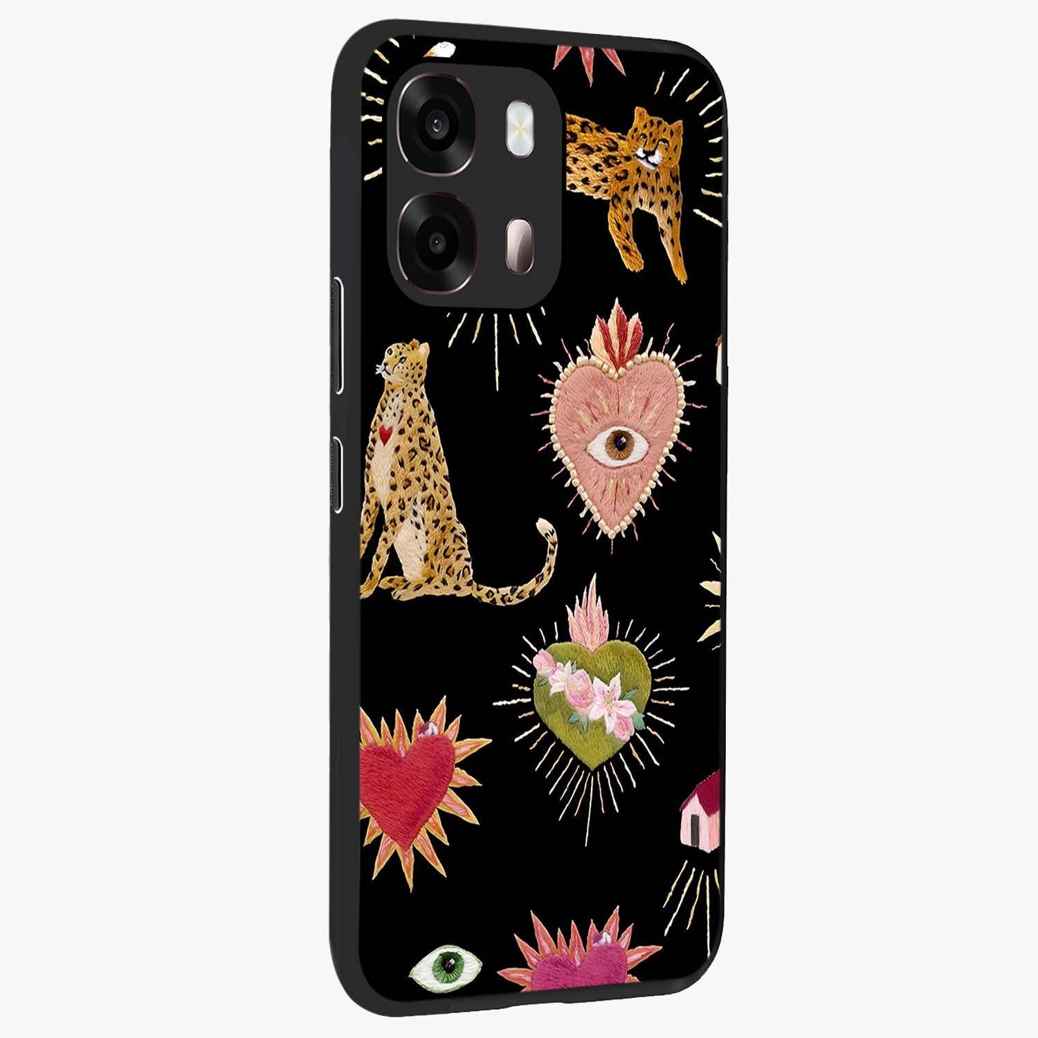 Sacred Jungle Heart Glass Case upright view showcasing vibrant jungle artwork with symbolic heart theme.