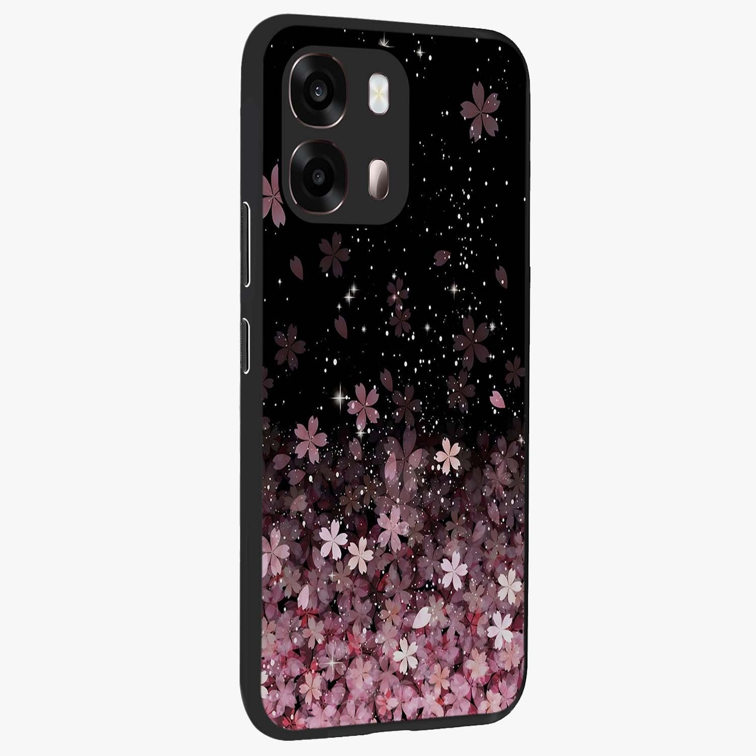 Small Starry Flowers Glass Case upright view showcasing charming floral artwork with dreamy starry theme.