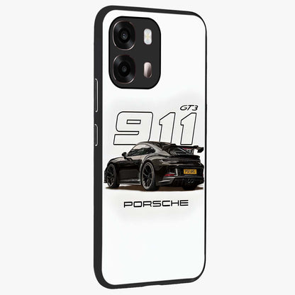 Turbo Legacy Icon Glass Case upright view showcasing bold racing inspired artwork with classic car theme.