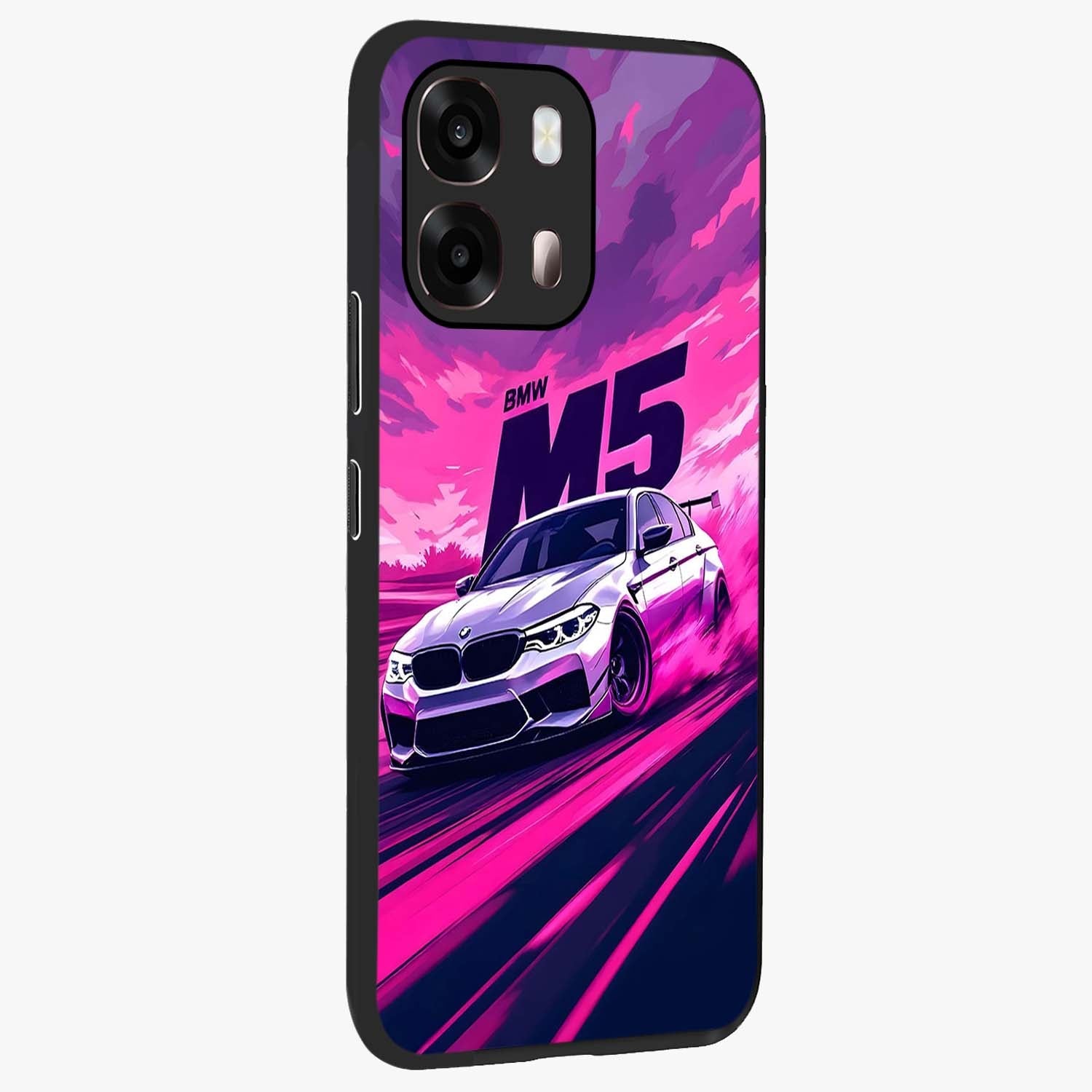 Velocity Drift Pulse Glass Case upright view showcasing powerful racing artwork with energetic motorsport theme.