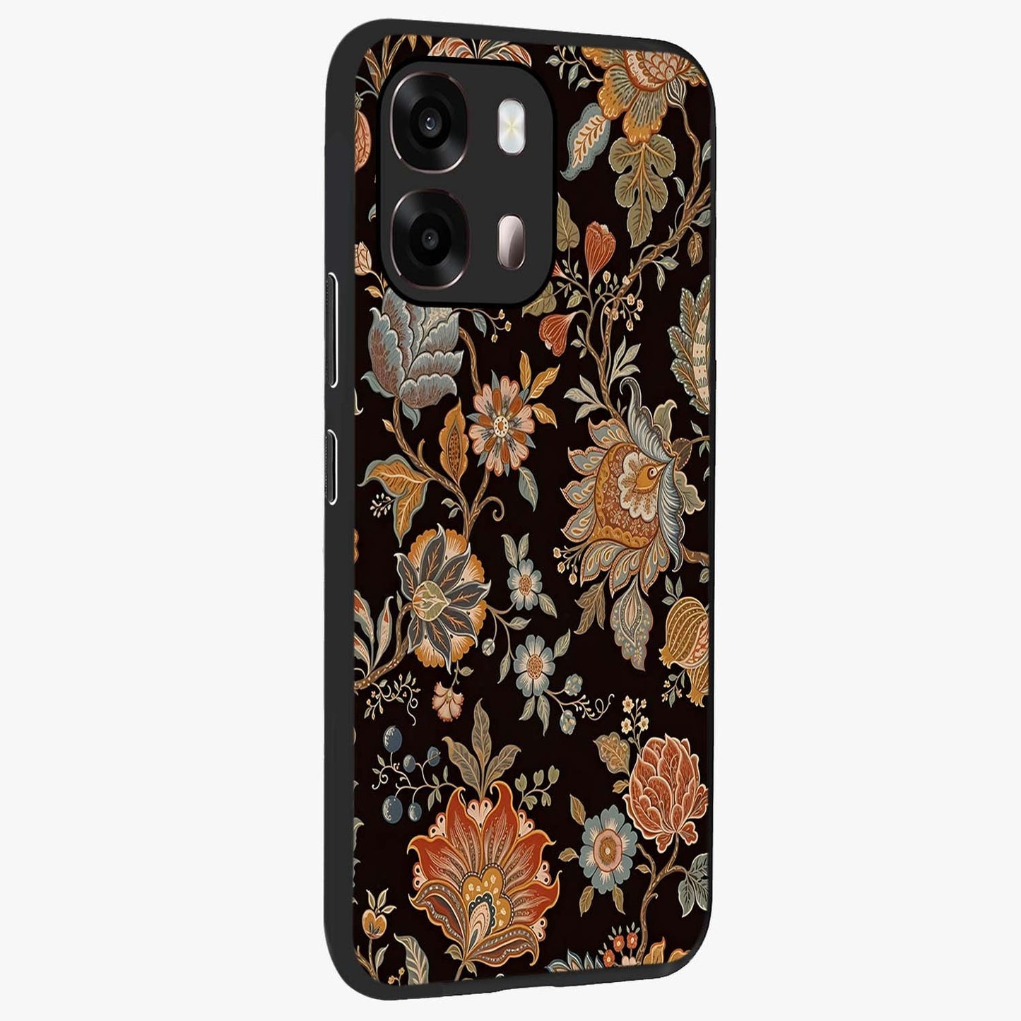 Vintage Floral Dream Glass Case upright view showcasing delicate floral artwork with timeless vintage theme.