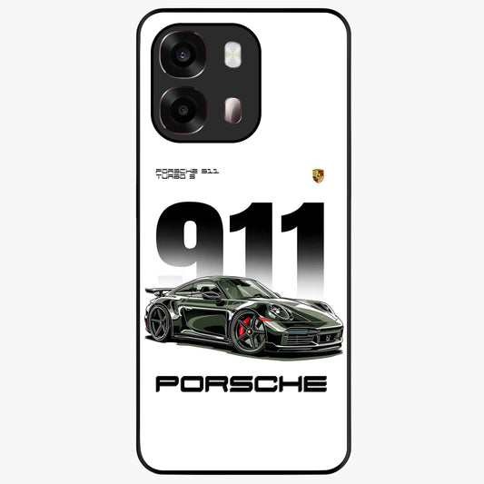 911 Turbo Dominance Glass Case showing clean flat back view with bold 911 sports car artwork and glossy glass finish.
