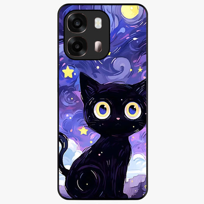 Abstract Cat Art Glass Case showing flat back view with artistic cat illustration and glossy glass finish.