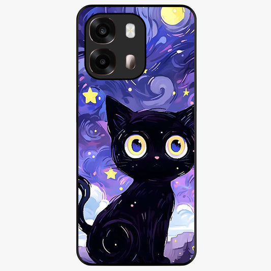 Abstract Cat Art Glass Case showing flat back view with artistic cat illustration and glossy glass finish.