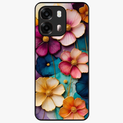 Artlyn Grace Flower Pattern Glass Case showing flat back view with elegant floral pattern artwork and glossy glass finish.
