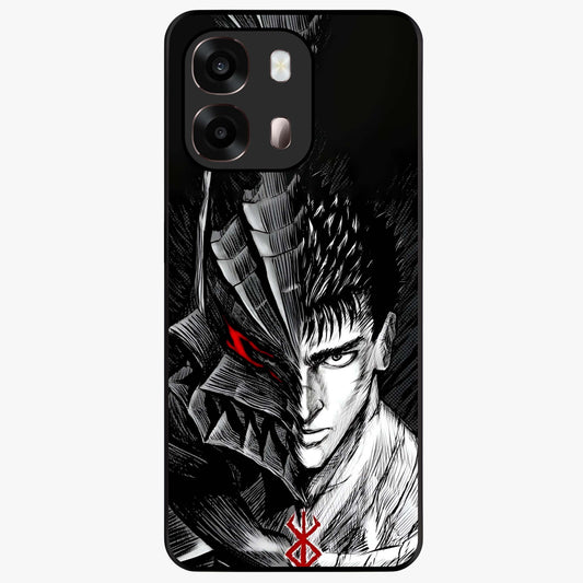 Berserker Blood Oath Glass Case showing flat back view with fierce warrior inspired artwork and glossy glass finish.