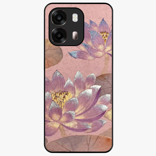 Blossom Mist Lotus Glass Case showing flat back view with serene lotus blossom artwork and glossy glass finish.