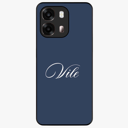 Blue Background Personalized Custom Name Glass Case showing flat back view with minimal blue background and custom name design.