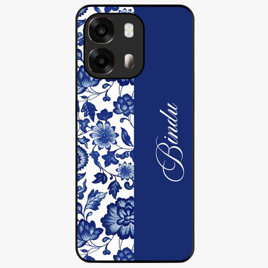 Blue Vintage Floral Pattern Glass Case upright view showcasing timeless floral illustration with vintage inspired style.