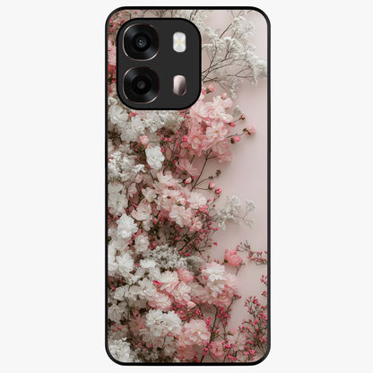 Blush Blossom Cloud Glass Case showing flat back view with dreamy blush cloud blossom artwork and glossy glass finish.