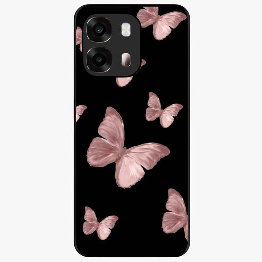 Butterfly Pattern Glass Case showing flat back view with elegant butterfly pattern artwork and glossy glass finish.
