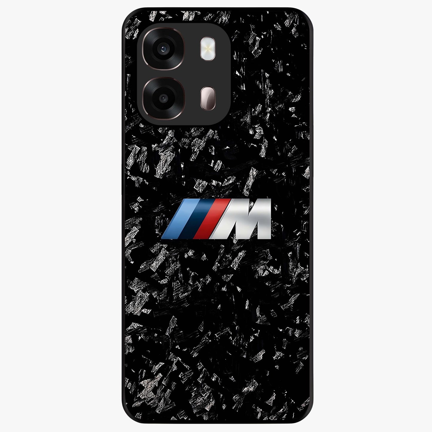 Carbon Speed Mark Glass Case showing flat back view with sporty carbon pattern artwork and glossy glass finish.