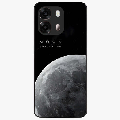 Cosmic Moon Glow Glass Case showing flat back view with glowing moon artwork and glossy glass finish.