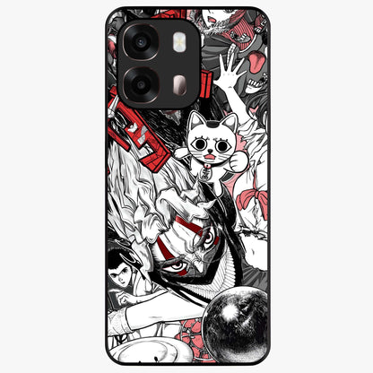 Crimson Chaos Panel Glass Case showing flat back view with bold crimson abstract artwork and glossy glass finish.