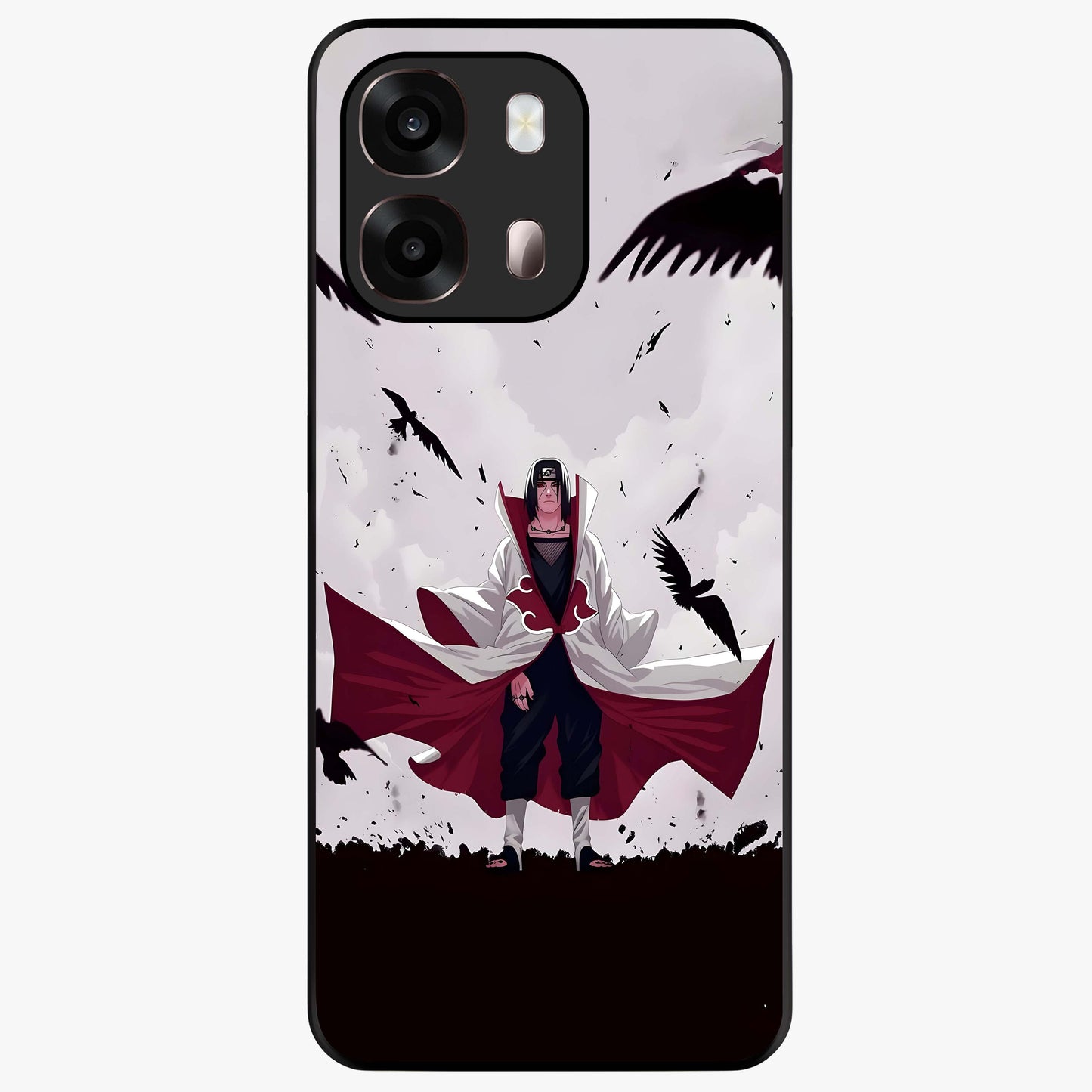 Crimson Crow Ascension Glass Case showing flat back view with mystical crow artwork and glossy glass finish.