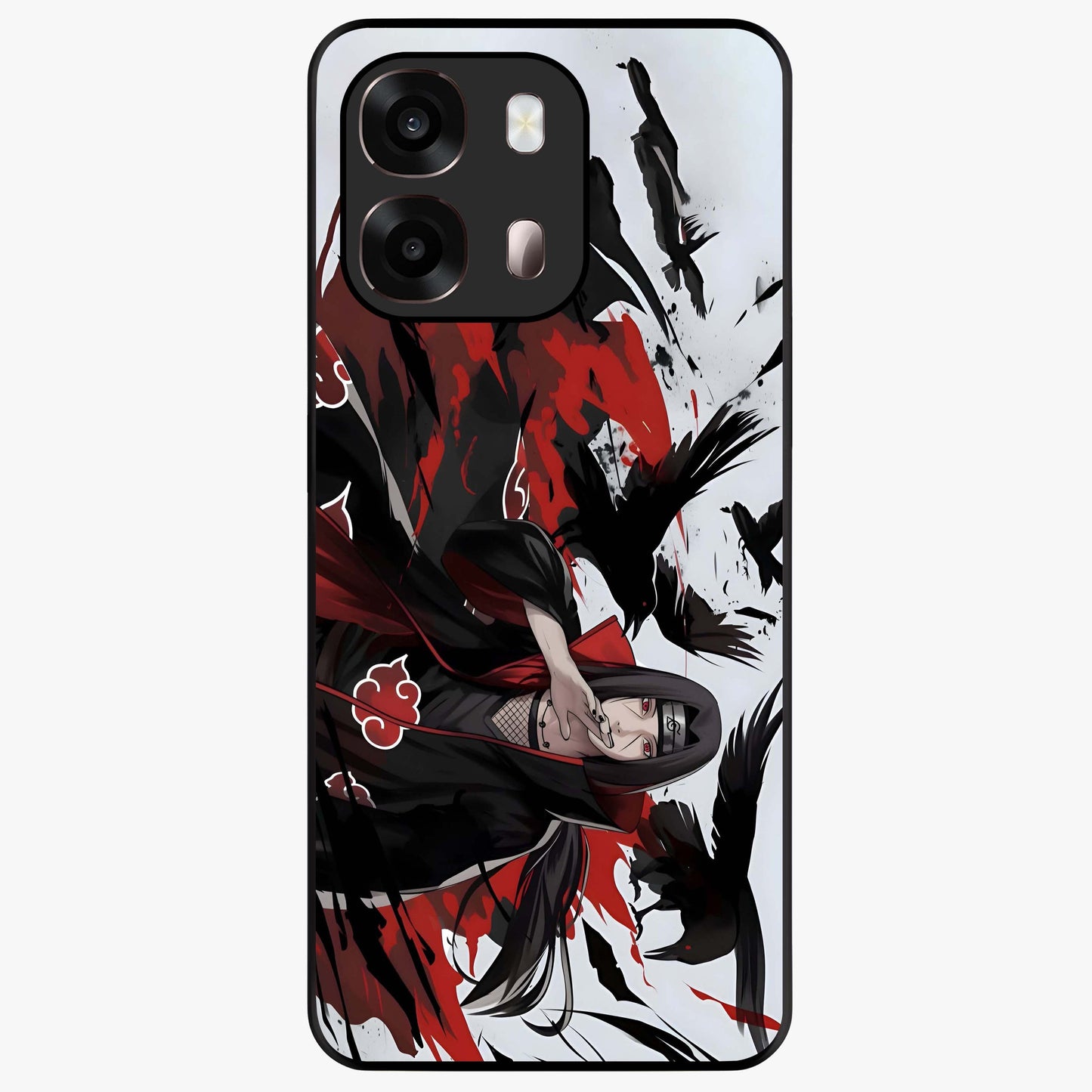 Crimson Crow Illusion Glass Case showing flat back view with artistic crow illusion artwork and glossy glass finish.