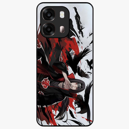 Crimson Crow Illusion Glass Case showing flat back view with artistic crow illusion artwork and glossy glass finish.
