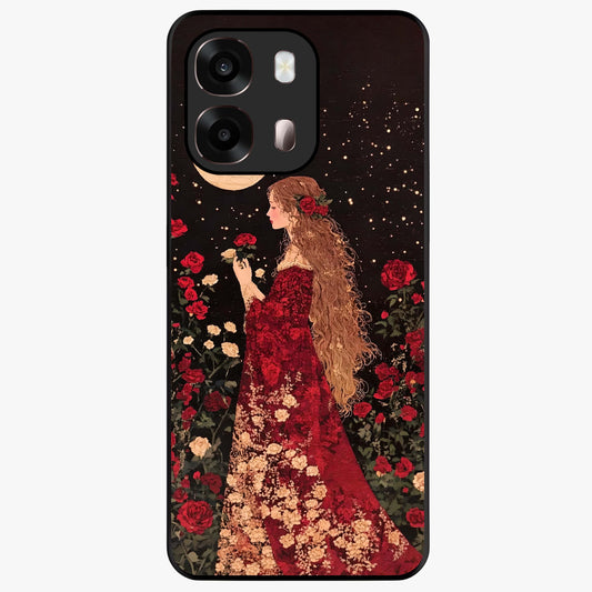 Crimson Dreams Glass Case showing flat back view with dreamy crimson artwork and glossy glass finish.