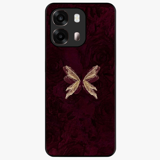 Crimson Fade Butterfly Glass Case showing flat back view with fading butterfly artwork and glossy glass finish.