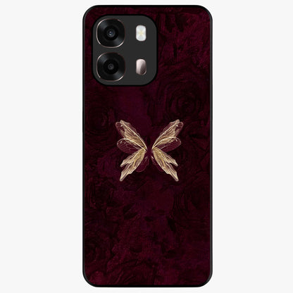 Crimson Fade Butterfly Glass Case showing flat back view with fading butterfly artwork and glossy glass finish.