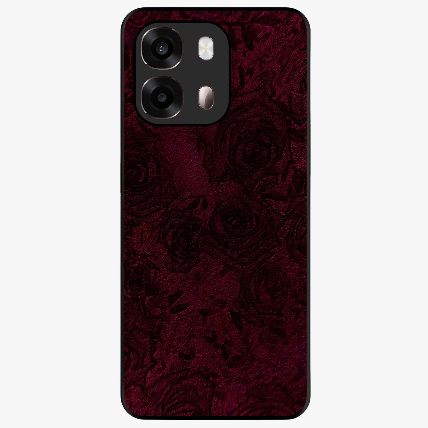 Crimson Fade Flow Glass Case showing flat back view with flowing crimson gradient artwork and glossy glass finish.