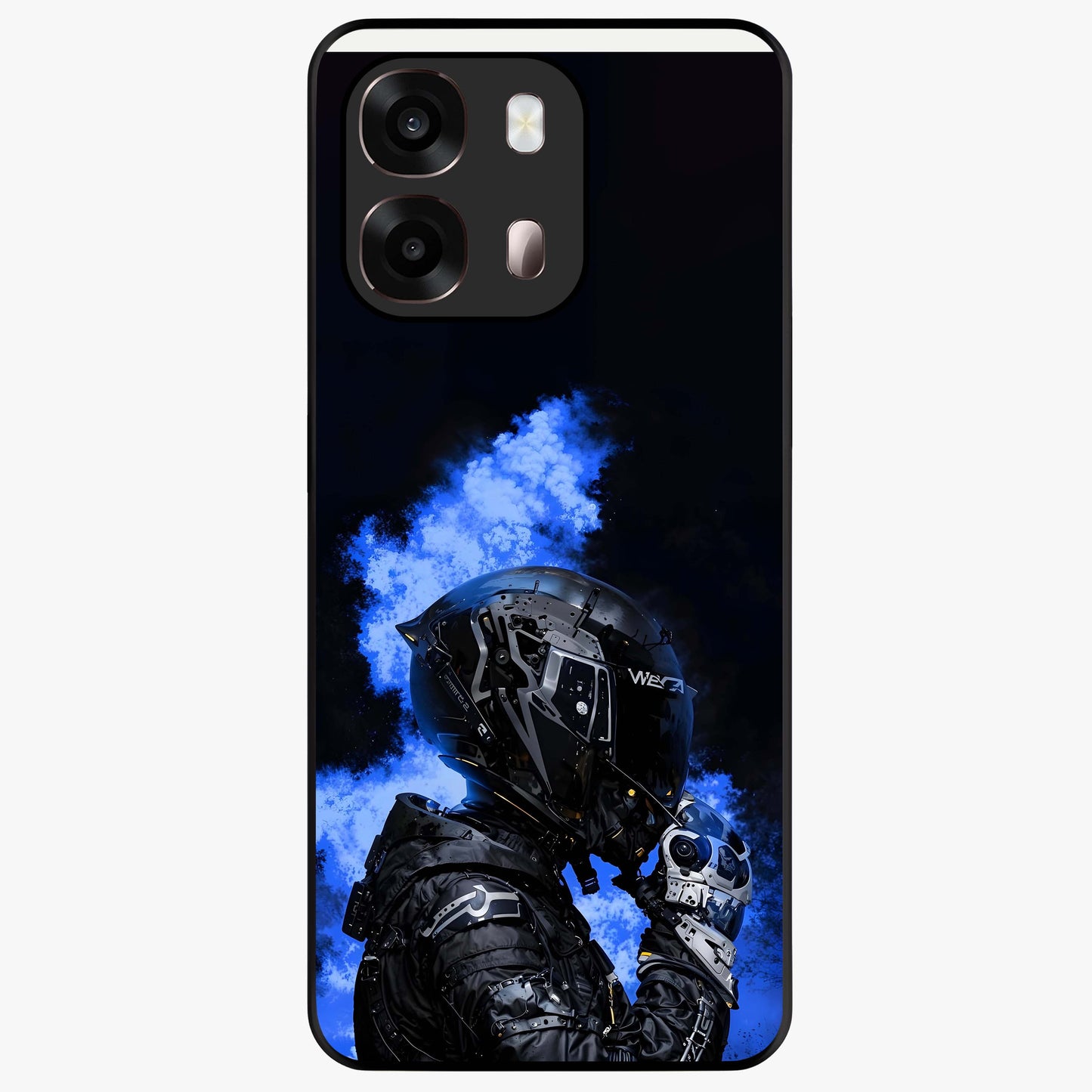 Cyber Sentinel Protocol Glass Case showing flat back view with futuristic cyber themed artwork and glossy glass finish.