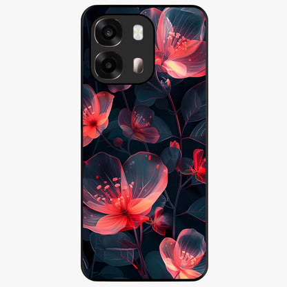 Dark Shade of Flower Glass Case showing flat back view with elegant dark floral artwork and glossy glass finish.