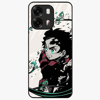 Demon Slayer Glass Case showing flat back view with bold anime inspired artwork and glossy glass finish.