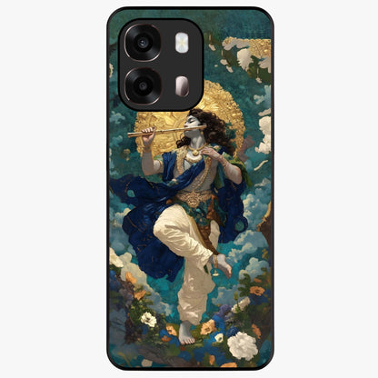 Divine Krishna Art Glass Case showing flat back view with Lord Krishna artwork and glossy glass finish.